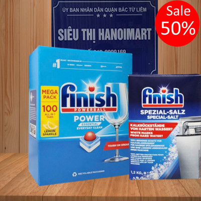 Combo hộp muối làm mềm nước Finish 1,2kg và túi viên rửa chén bát Finish Nhật 150 viên ( viên Finish tổng hợp )
