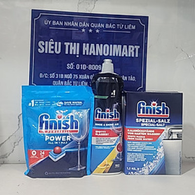 Combo Tiêu Chuẩn: Túi 24 Viên Rửa Bát All In One Max + Muối finish 1.2kg + 800ml Dung Dịch Nước Làm Bóng Rinse & Shine Aid Tẩy Rửa Máy Rửa Chén Bát.