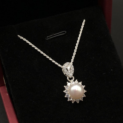 Dây Chuyền Vòng Cổ Bạc 925 Dây Xoắn Kép Và Mặt Tròn Ngọc Trai Đính Đá Cao Cấp BẠC HIỂU MINH DMD480