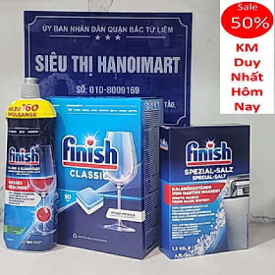 combo bộ 110 viên rửa chén finish + Muối làm mềm nước 1,2 kg và chai nuớc làm bóng finish 400ml