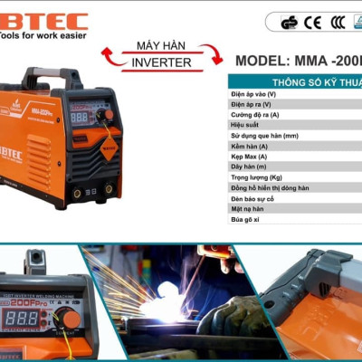 MÁY HÀN QUE BTEC MMA 200F-PRO (CHUYÊN HÀN QUE 3.2, CÓ ĐỒNG HỒ)- HÀNG CHÍNH HÃNG