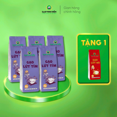 Combo 5 túi Gạo Lứt Tím Vinh Hiển 1kg tặng thêm 1 túi Lứt Đỏ 1kg - Ngọt Cơm, Dinh Dưỡng