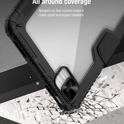 Bao da chống sốc bảo vệ camera cho iPad Gen 10 10.9inch 2022 hiệu Nillkin Bumber Pro có ngăn đựng bút chống va đập, mặt lưng show Logo táo, cơ chế smartsleep, nắp bảo vệ Camera 1.1mm - hàng chính hãng