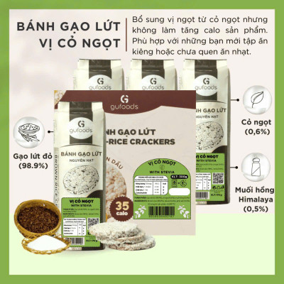 [Vị Cỏ Ngọt] - Bánh Gạo Lứt Ăn Kiêng GUfoods 170g - Tập Gym, Giảm Cân, Thực Dưỡng, Eat Clean, Ăn Vặt Healthy, Không Chiên Dầu