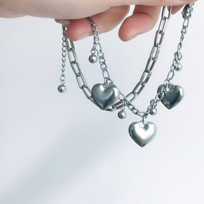 Vòng tay Lắc tay trái tim 2 tầng hạt bi tròn unisex đa phong cách