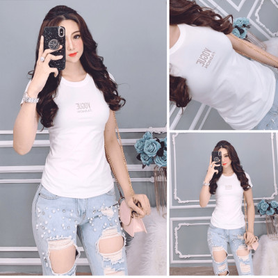 Áo thun nữ MXM cổ tròn form ôm body thun 4 chiều cực tôn dáng thêu chữ ( ANU012 )