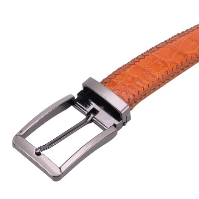 Thắt Lưng Nam Da Cá Sấu Đan Viền Đầu Kim Huy Hoàng HT4279 - Vàng