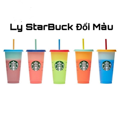 Combo 5 Ly Cốc Uống Nước Starbuck Đổi Màu Theo Nhiệt Độ Độc ĐÁo Có Thể Tái Sử Dụng - Tặng Kèm Nắp Và Ông Hút - Hàng Loại 1- Chính Hãng MINIIN