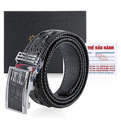 HP4282 - Dây nịt nam Huy Hoàng da cá sấu đan viền 3,5P gai màu đen