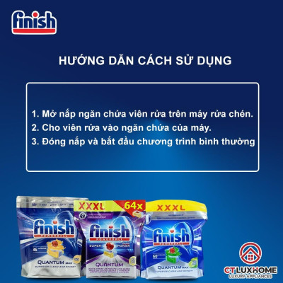 Viên rửa chén bát Finish Quantum Max loại 36 viên, 60 viên - Hàng chính hãng 
