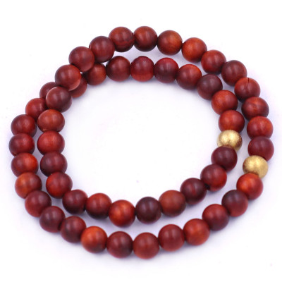 Vòng Chuỗi Đôi 6 Ly Gỗ Đỏ Charm Bi Inox VGOHBD