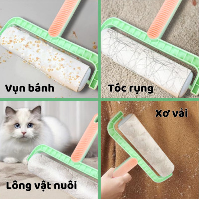 Combo Cây Lăn Bụi Cỡ Lớn 16cm, Kèm 5 Lõi Keo Siêu Dính, Tay Cầm Chắc Chắn, Cây Lăn Lông Mèo, Lông Vật Nuôi, Lăn Bụi Quần Áo, Ga Giường