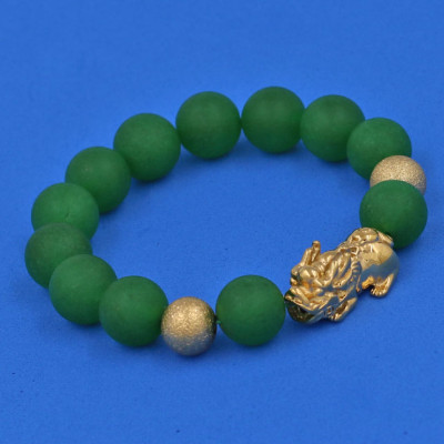 Chuỗi đeo tay Thạch Anh Xanh Lá Mờ 12 ly - cẩn Tỳ Hưu Phong Thủy inox vàng VTAXLMTHHBV12 - hợp mệnh Hỏa, mệnh Mộc