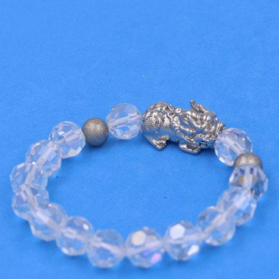 Chuỗi tay Pha Lê Trắng Cắt Giác 10 ly Mix Tỳ Hưu Inox 2 Bi VFLGTRTHEHB10 - Chuỗi tay phong thủy thời trang