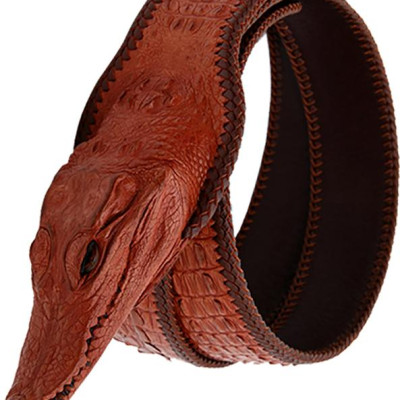 Thắt Lưng Nam Da Cá Sấu Nguyên Con Lớn Đầu Cá Sấu Huy Hoàng HT4253 - Nâu Đỏ