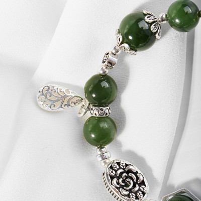 Vòng ngọc bích phối charm giọt nước bạc Ngọc Quý Gemstones