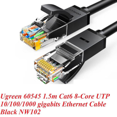 Ugreen UG60545NW102TK 1.5M CAT6 UTP Màu Đen Cáp Mạng 10/100/1000 Gigabits - HÀNG CHÍNH HÃNG