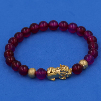 Chuỗi đeo tay Thạch Anh Đỏ mận 6 ly cẩn Tỳ Hưu inox vàng VTAOMTHHBV6 - hợp mệnh Hỏa, mệnh Thổ