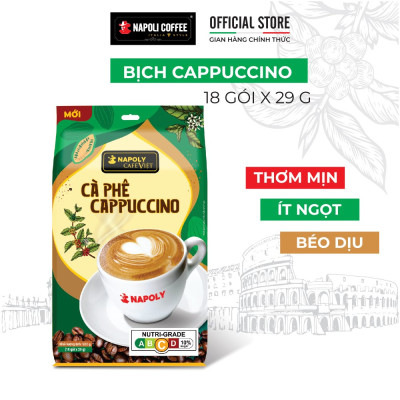COMBO 3 Túi Lớn Cà Phê Socola Sữa Đá Napoly Coffee - Cafe Hoà Tan Cappuccino - Từ Arabica & Robusta Hạt SẠCH (18 gói x 29g)