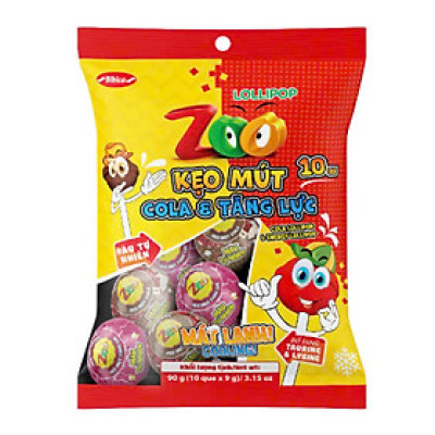  Kẹo mút Zoo Cola - Tăng lực Bibica túi 90g