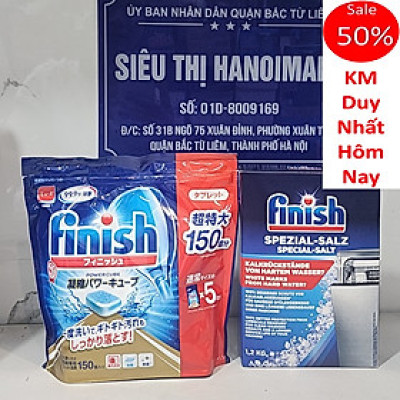 Combo hộp muối làm mềm nước Finish 1,2kg và túi viên rửa chén bát Finish Nhật 150 viên ( viên Finish tổng hợp )