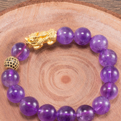 Vòng tay đá thiên nhiên phối charm tỳ hưu bạc mạ vàng 24k size hạt 12mm - Ngọc Quý Gemstones