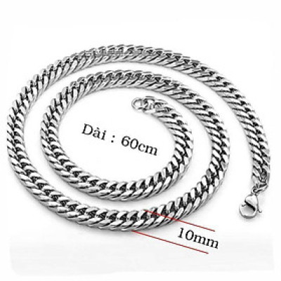 Dây chuyền nam titan cao cấp thời trang rẻ inox thép không gỉ kiểu lặc đôi 3h jewelry 10mm PTDCNA188