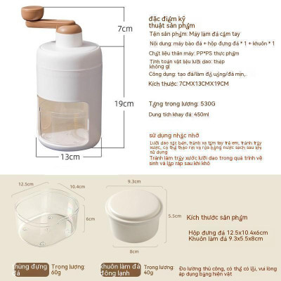 Máy Bào Đá Tuyết Cầm Tay Siêu Mịn - Máy Xay Đá Bào Mini Tiện Lợi, Lưỡi Dao Bằng Thép Không Gỉ