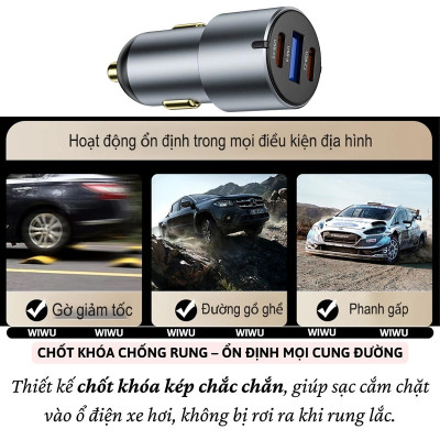 Tẩu củ sạc nhanh 60W cho xe hơi ô tô 2 PD3.0 Type- C + USB-A QC3.0 hiệu WIWU Nano Pro cho iphone 17 16 15 14 13 12 iPad vivo samsung macbook - hàng chính hãng