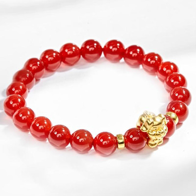 Vòng Tay Đá Mã Não Đỏ Charm Tuổi Tuất Bạc Mạ Vàng 24K Ngọc Quý Gemstones