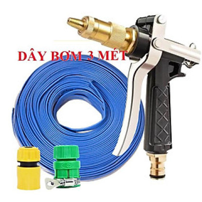 Bộ dây vòi xịt nước ️ , tăng áp 3 lần, loại 3m, 5m 206236 K đầu đồng,cút,nối vàng+ mở chai