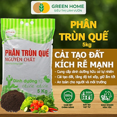 Phân Trùn Quế Greenhome, Lavamix, Bao 5kg, Nguyên Chất, Bổ Sung Dinh Dưỡng, Cải Tạo Đất, Bón Rau