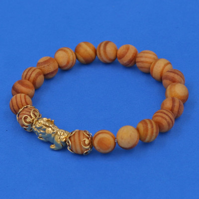 Vòng tay Gỗ Huyết Rồng 8 ly Charn Tỳ Hưu Phong Thủy inox vàng VGHRTHHKV8