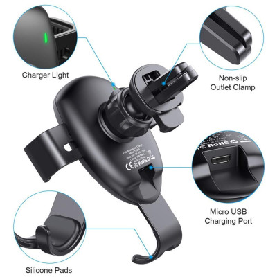 Giá đỡ kiêm Sạc không dây 10W hiệu CHOETECH H-T536S trên xe hơi / ô tô hiệu  (sạc nhanh chuẩn MFI Apple, Công suất 10W, công nghệ Gravity) - Hàng chính hãng