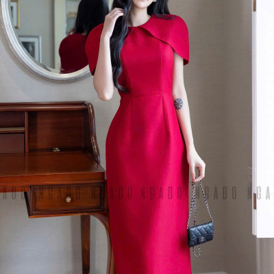 Đầm đỏ cổ tròn NGADO , đầm dự diệc , đầm công sở