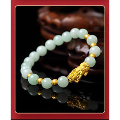 Vòng tay nữ vòng tay may mắn đá cẩm thạch AAA 8mm gắn tỳ hưu hút Lộc Tài Duyên