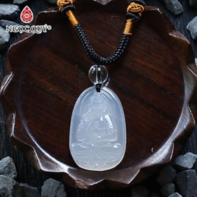 Dây chuyền phật bản mệnh đá mã não trắng 5x3cm mệnh thủy, kim - Ngọc Quý Gemstones
