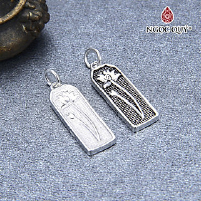 Charm bạc thẻ hình sen và câu niệm Phật treo  - Ngọc Quý Gemstones