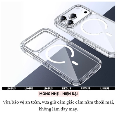 ốp lưng chống sốc sạc từ tính nam châm trong suốt cho iPhone 17 Pro Max / 17 Air / iP 17 Pro / 17 hiệu Likgus Lin Magnetic N52 - Chống sốc 2m, túi khí ẩn 4 góc, chống va đập, độ trong full HD - Hàng nhập khẩu
