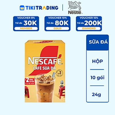 Cà phê hòa tan Nescafé 3in1 cà phê sữa đá (Hộp 10 gói x 24 g)