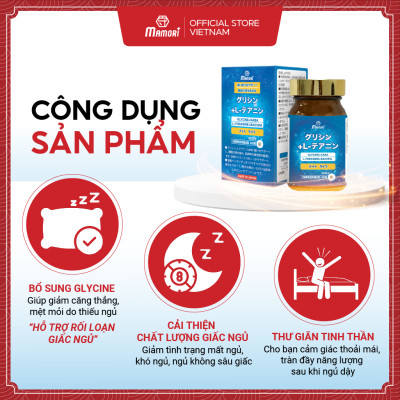 Viên uống MAMORI Glycine L-Theanine giúp giảm căng thẳng - stress, Hỗ trợ ngủ ngon, ngủ sâu giấc (60 Viên)