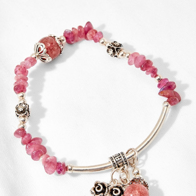 Vòng tay thạch anh dâu mix tinh thể ruby phối hoa hồng Ngọc Quý Gemstones