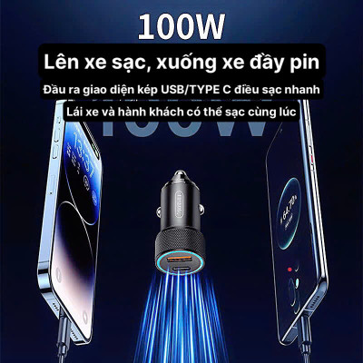 Củ sạc xe hơi Li-Top QC22 công suất 100W sạc siêu nhanh phù hợp các loại ô tô, có QR check hàng chính hãng