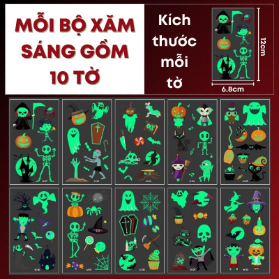 [HALLOWEEN] Hình xăm giả kinh dị hóa trang phát sáng hoa hồng đầu lâu nhện vết sẹo vết khâu chảy máu tròng mắt vết chân tay Legaxi