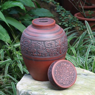 Chum sành ngâm rượu đắp nổi hoa văn cổ 5L gốm sứ Bát Tràng (bình rượu, bình ngâm rượu, chum ngâm rượu)