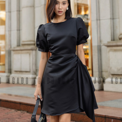 Đầm đen cổ tròn NGADO , đầm nữ , váy đầm thiết kế , sang trọng , dự tiệc