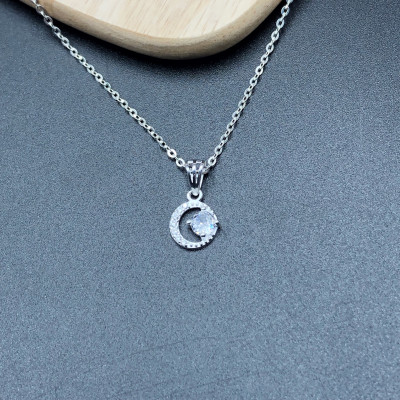 Dây Chuyền Bạc Ta Mặt Trăng Đính Đá CZ Chính Hãng Bạc Hiểu Minh DMD509