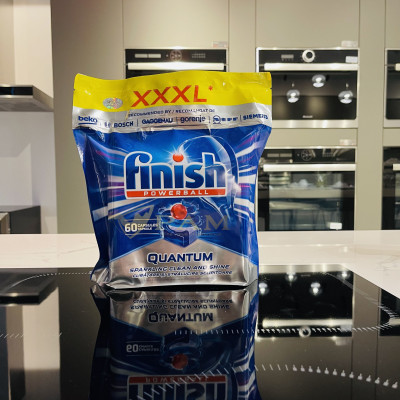 Combo Viên rửa bát Finish Quantum 60 viên hương thường + Muối Finish 4kg + Nước làm bóng Finish 750ml