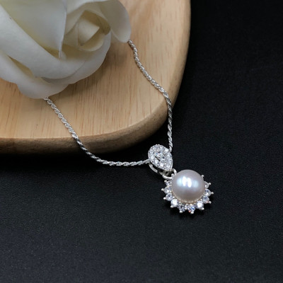 Dây Chuyền Vòng Cổ Bạc 925 Dây Xoắn Kép Và Mặt Tròn Ngọc Trai Đính Đá Cao Cấp BẠC HIỂU MINH DMD480