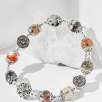 Vòng tay thạch anh ưu linh đa sắc charm hoa bạc Ngọc Quý Gemstones